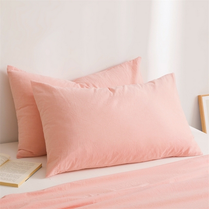雅萱家纺 2024新款A类色织全棉水洗棉单枕套 艾利斯粉