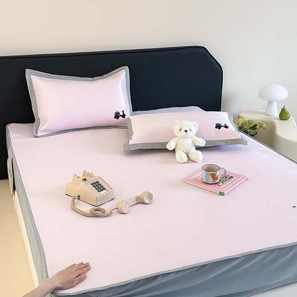 昔可家纺 2024新款A类900D纯色绣花床笠款冰丝席 樱桃黑猫