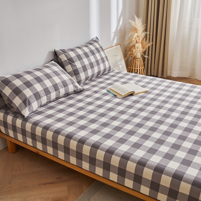 91家纺网 家纺一手货源 找家纺 雅萱家纺 2024新款A类色织全棉水洗棉单床笠 床笠-日和-大棕格