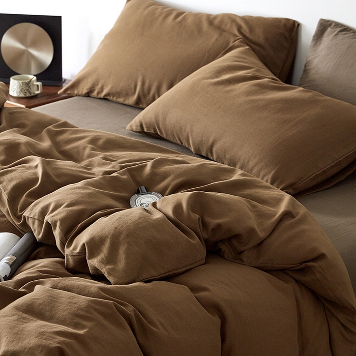 91家纺网 家纺一手货源 找家纺 梦享生活家居 2024新款全棉小提花四件套系列 摩卡+咖