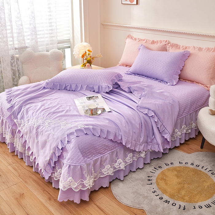 91家纺网 家纺一手货源 找家纺 绣女坊 2024新款泡泡棉床盖四件套 香芋紫