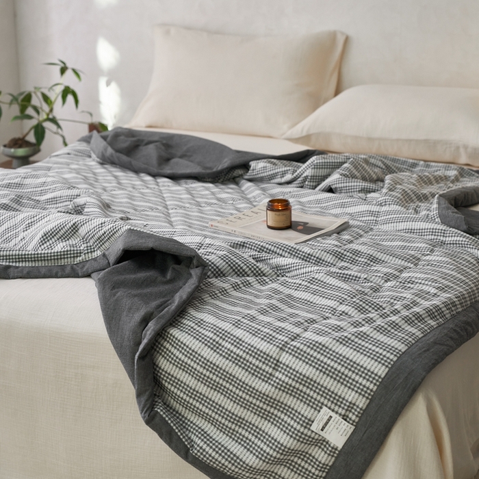 91家纺网 家纺一手货源 找家纺 安莱生活 2024新款水洗色织花漾夏被 花漾-深灰