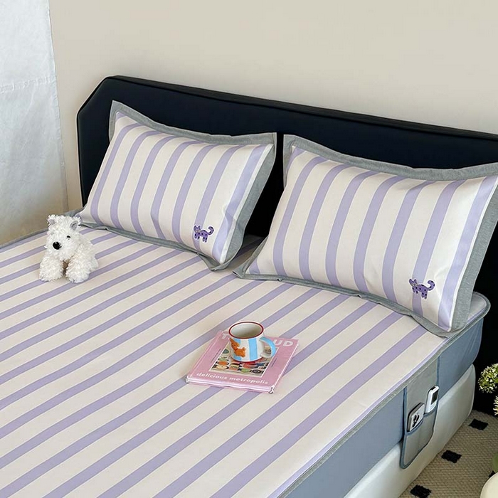 91家纺网 家纺一手货源 找家纺 昔可家纺 2024新款A类900D数码印花刺绣床笠款冰丝席 波点紫猫