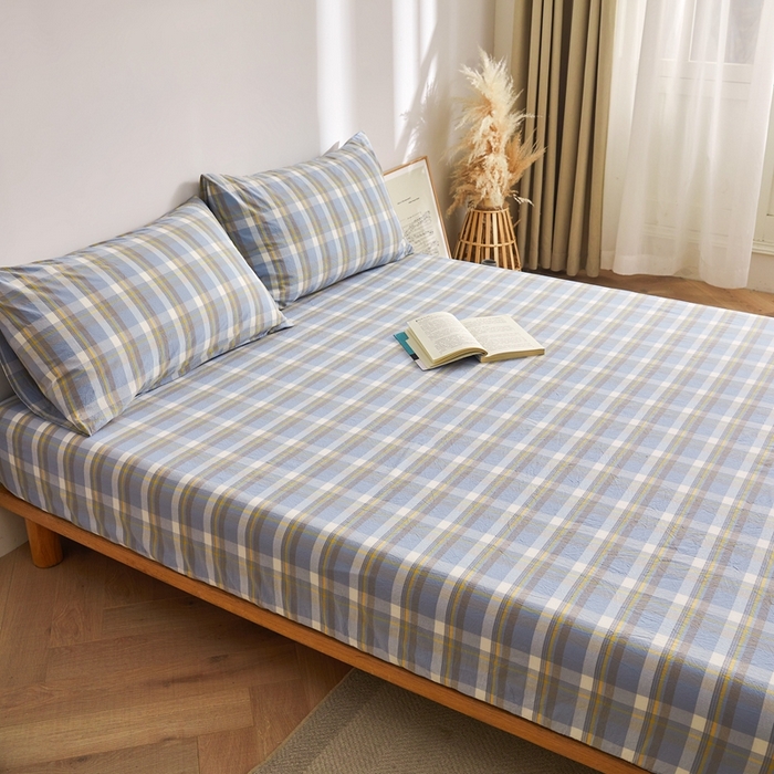 91家纺网 家纺一手货源 找家纺 雅萱家纺 2024新款A类色织全棉水洗棉单床笠 床笠-意境-兰星格