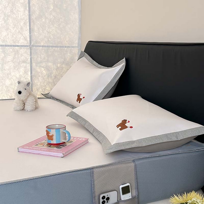 91家纺网 家纺一手货源 找家纺 昔可家纺 2024新款A类900D纯色绣花床笠款冰丝席 幸运狗狗