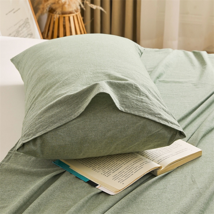 91家纺网 家纺一手货源 找家纺 雅萱家纺 2024新款A类色织全棉水洗棉单枕套 水墨绿