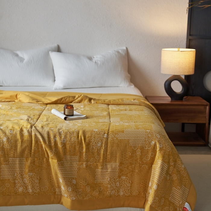 91家纺网 家纺一手货源 找家纺 安莱生活 2024新品双层纱色织花妍缤纷单夏被 花妍缤纷-姜黄