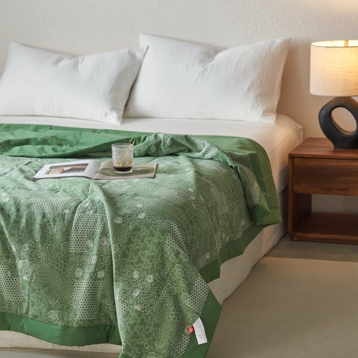 91家纺网 家纺一手货源 找家纺 安莱生活 2024新品双层纱色织花妍缤纷单夏被 花妍缤纷-嫩绿