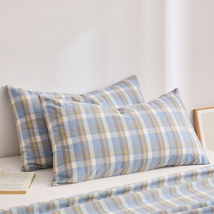 雅萱家纺 2024新款A类色织全棉水洗棉单枕套 意境-兰星格