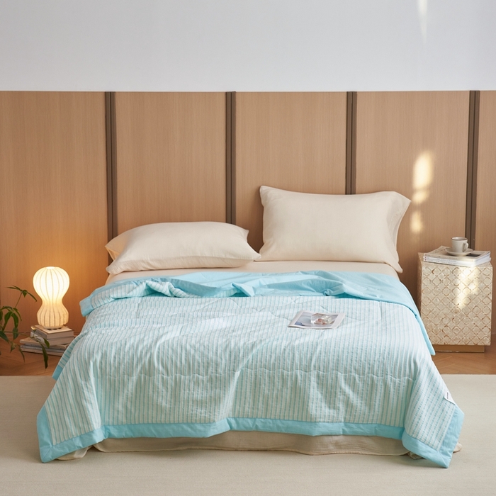 91家纺网 家纺一手货源 找家纺 安莱生活 2024新款水洗色织锦瑟夏被 锦瑟-天蓝