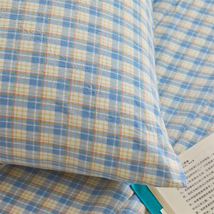 91家纺网 家纺一手货源 找家纺 雅萱家纺 2024新款A类色织全棉水洗棉单枕套 未央-蓝