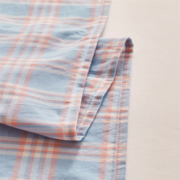 91家纺网 家纺一手货源 找家纺 雅萱家纺 2024新款A类色织全棉水洗棉单枕套 日和-粉蓝