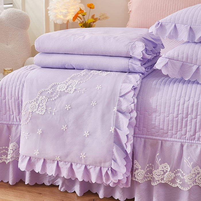 91家纺网 家纺一手货源 找家纺 绣女坊 2024新款泡泡棉床盖四件套 香芋紫