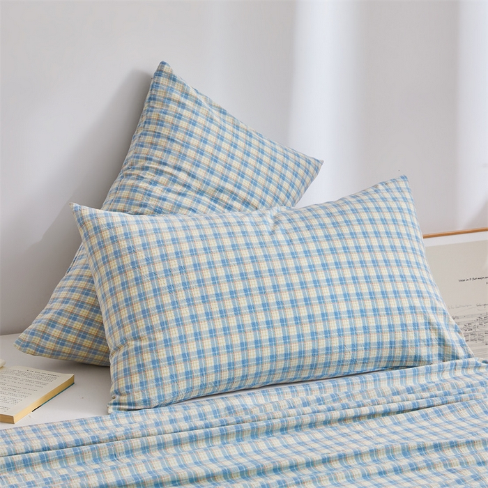 91家纺网 家纺一手货源 找家纺 雅萱家纺 2024新款A类色织全棉水洗棉单枕套 未央-蓝