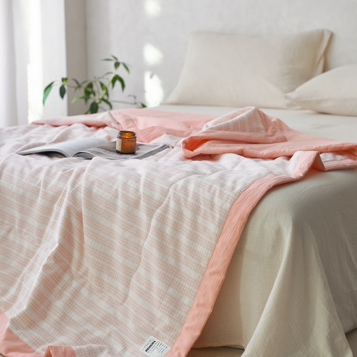 91家纺网 家纺一手货源 找家纺 安莱生活 2024新款水洗色织花漾夏被 花漾-嫩粉