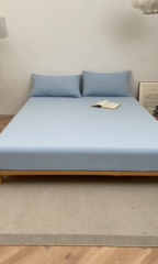 91家纺网 家纺一手货源 找家纺 雅萱家纺 2024新款A类色织全棉水洗棉单床笠 床笠-小格-蓝