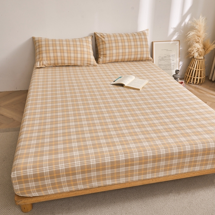 91家纺网 家纺一手货源 找家纺 雅萱家纺 2024新款A类色织全棉水洗棉单床笠 床笠-意境-卡其