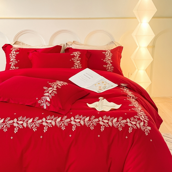 91家纺网 家纺一手货源 找家纺 欧乐蒂 2025新款秘密花园-新疆长绒棉刺绣四件套-终版 秘密花园-喜庆红
