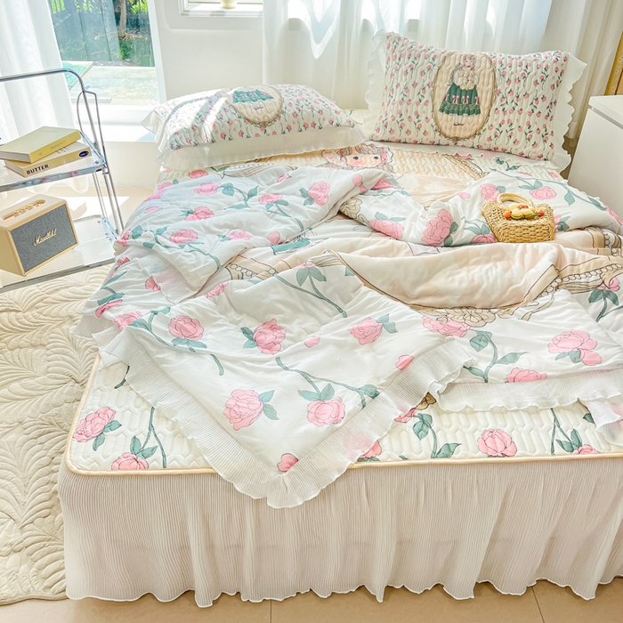 91家纺网 家纺一手货源 找家纺 慕澄家纺 2024新款大版印花乳胶凉席套件-夏被凉席四件套 秘密花园