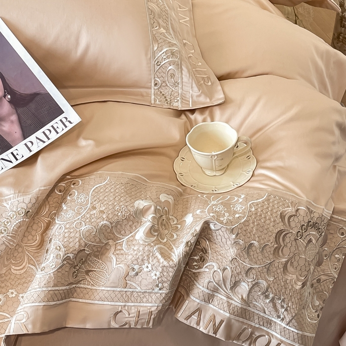 91家纺网 家纺一手货源 找家纺 欧乐蒂 2025新款高支密长绒棉刺绣四件套-繁花-终版 繁花-香槟金