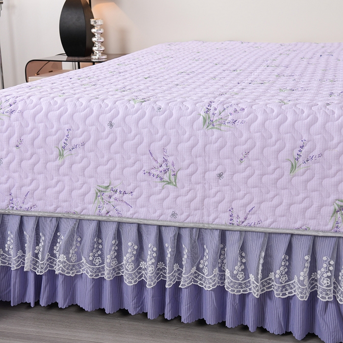 91家纺网 家纺一手货源 找家纺 艾裙海 2025新款云感双层纱单床盖 紫色薰衣草