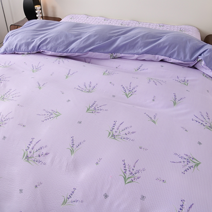 91家纺网 家纺一手货源 找家纺 艾裙海 2025新款云感双层纱床盖四件套 紫色薰衣草