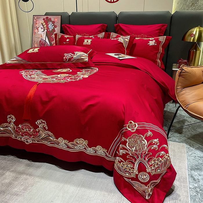 91家纺网 家纺一手货源 找家纺 卓缦家纺 2024新款全棉刺绣提花四件套 醉红妆