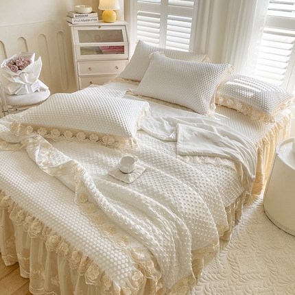 91家纺网 家纺一手货源 找家纺 瑞宝 2025新款西米露-冰豆豆凉席夏被四件套 西米露-奶昔白