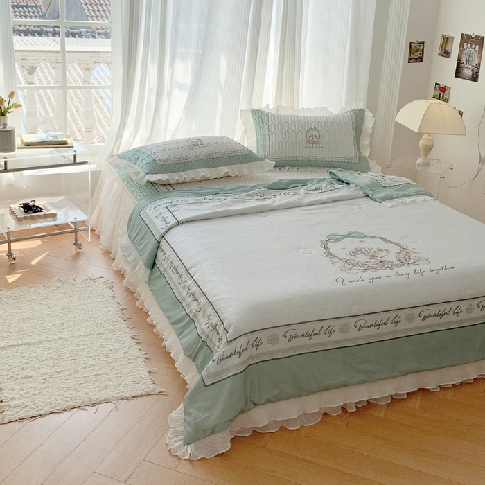 91家纺网 家纺一手货源 找家纺 慕澄家纺 2024新款大版印花乳胶凉席套件-夏被凉席四件套 晚风