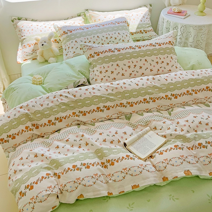 91家纺网 家纺一手货源 找家纺 优选良品 2025新款直播爆款全棉-ins印花系列四件套纯棉三件套床单床笠 甜香花