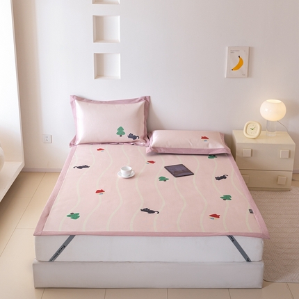 本希家居 2024新款花漾清新系列高端可水洗冰丝席 游戏小猫咪平席