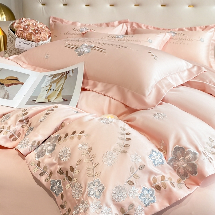 91家纺网 家纺一手货源 找家纺 欧乐蒂 2025新款花寐-高支高密新疆长绒棉四件套-终版 花寐-樱花粉