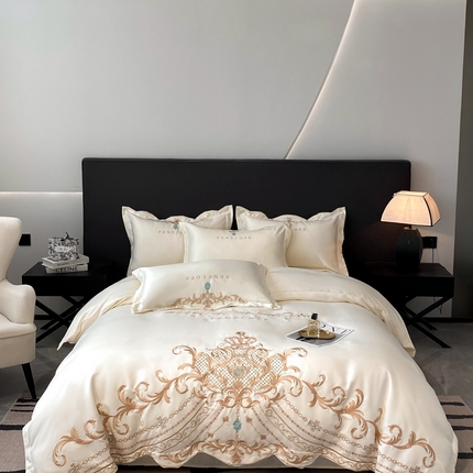欧乐蒂 2025新款欧式水洗贡缎全棉刺绣四件套-欧雅终版 白色