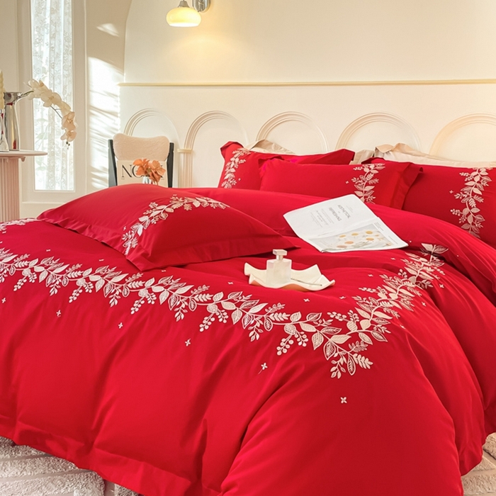 91家纺网 家纺一手货源 找家纺 欧乐蒂 2025新款秘密花园-新疆长绒棉刺绣四件套-终版 秘密花园-喜庆红