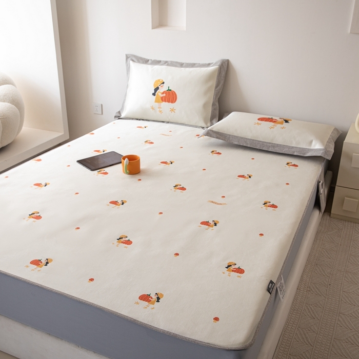 91家纺网 家纺一手货源 找家纺 本希家居 2024新款花漾清新系列高端可水洗冰丝席 小南瓜床笠