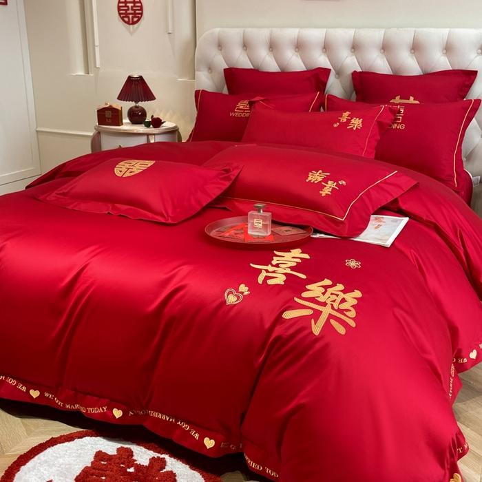 91家纺网 家纺一手货源 找家纺 欧乐蒂 2025新款设计师原创亲肤棉婚庆四件套 喜乐