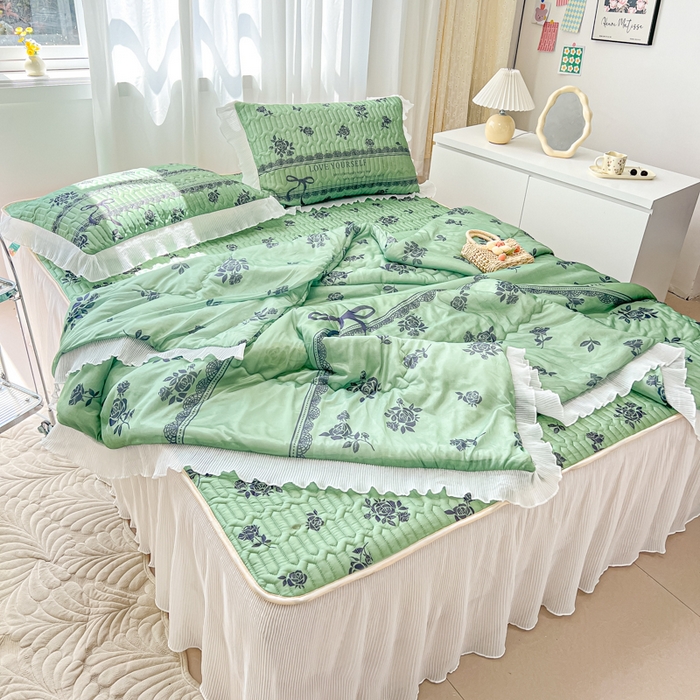 91家纺网 家纺一手货源 找家纺 慕澄家纺 2024新款大版印花乳胶凉席套件-夏被凉席四件套 墨染