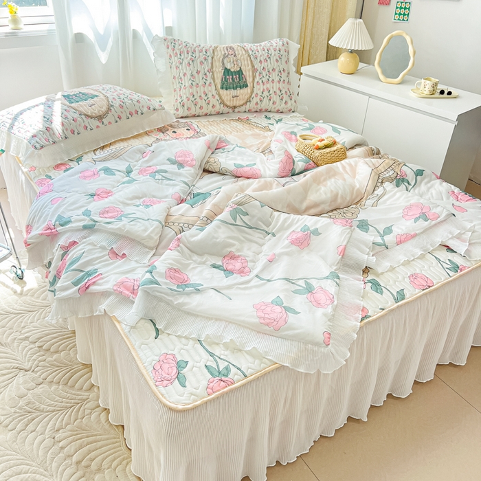 91家纺网 家纺一手货源 找家纺 慕澄家纺 2024新款大版印花乳胶凉席套件-夏被凉席四件套 秘密花园