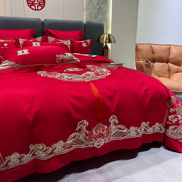 91家纺网 家纺一手货源 找家纺 卓缦家纺 2024新款全棉刺绣提花四件套 醉红妆