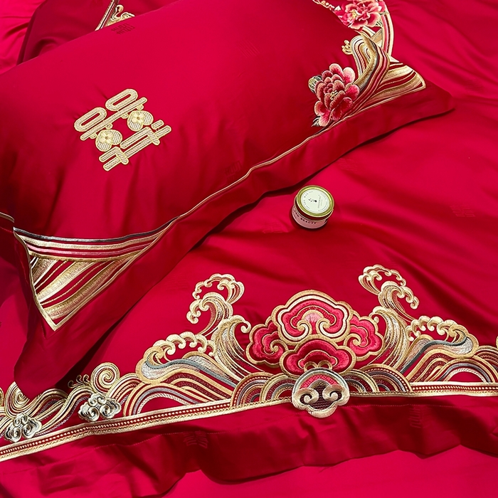 91家纺网 家纺一手货源 找家纺 卓缦家纺 2024新款全棉刺绣提花四件套 醉红妆