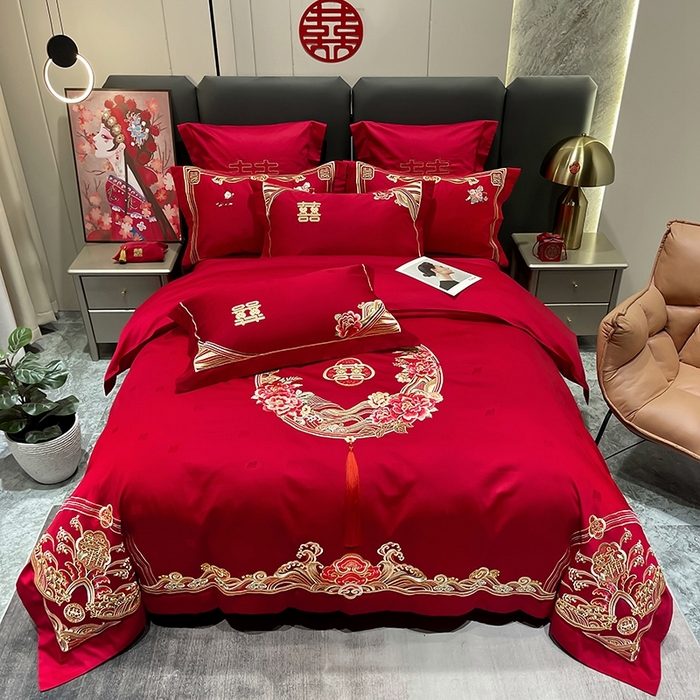 91家纺网 家纺一手货源 找家纺 卓缦家纺 2024新款全棉刺绣提花四件套 醉红妆