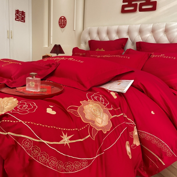 91家纺网 家纺一手货源 找家纺 欧乐蒂 2025新款设计师原创亲肤棉婚庆四件套 玫瑰爱恋