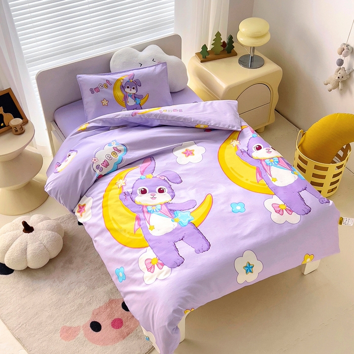 91家纺网 家纺一手货源 找家纺 吉咪兔 2024新款幼儿园全棉被子三件套宝宝入园纯棉六件套夹棉被褥午睡被套 星月小兔