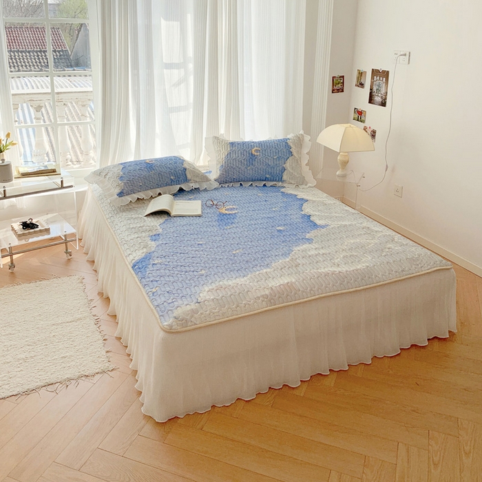 91家纺网 家纺一手货源 找家纺 慕澄家纺 2024新款大版印花床裙款乳胶凉席-凉席三件套 星辰