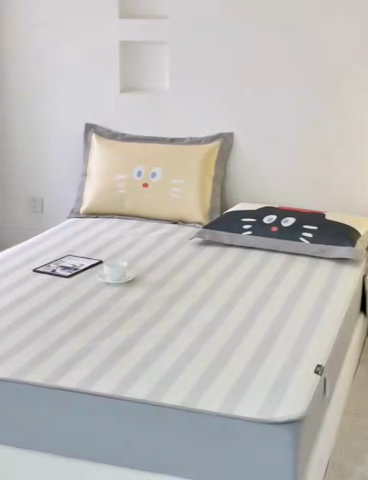 91家纺网 家纺一手货源 找家纺 本希家居 2024新款花漾清新系列高端可水洗冰丝席 苹果猫床笠