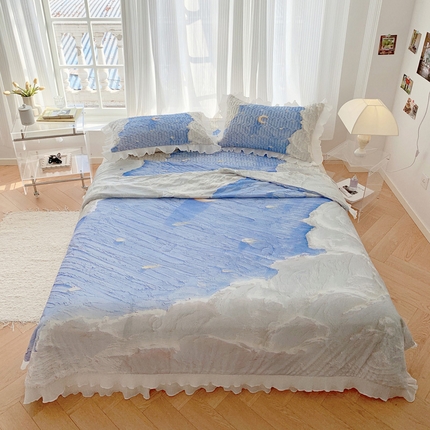 91家纺网 家纺一手货源 找家纺 慕澄家纺 2024新款大版印花乳胶凉席套件-夏被凉席四件套 星辰