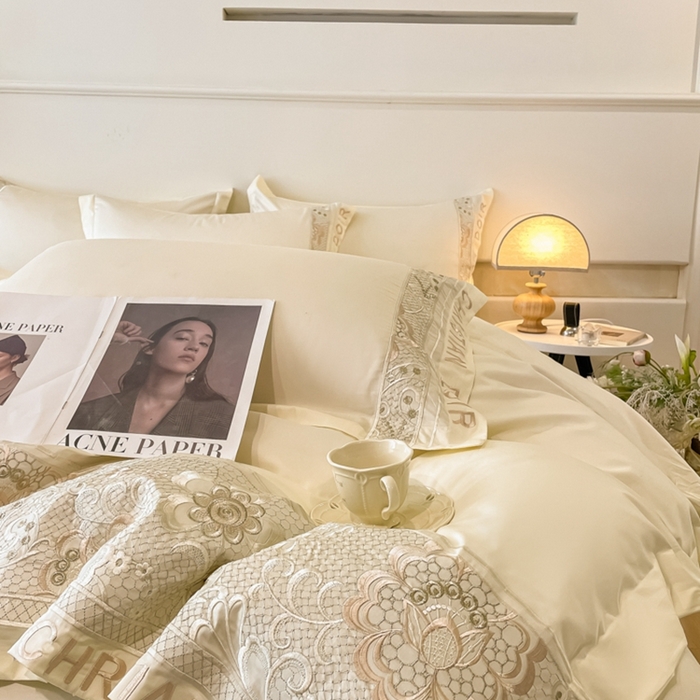 91家纺网 家纺一手货源 找家纺 欧乐蒂 2025新款高支密长绒棉刺绣四件套-繁花-终版 繁花-典雅白