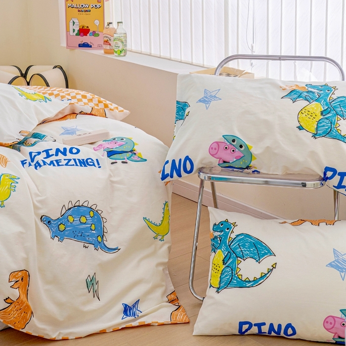 91家纺网 家纺一手货源 找家纺 朵希曼 2026新款AB版全棉小猪佩奇系列四件套 恐龙乔治