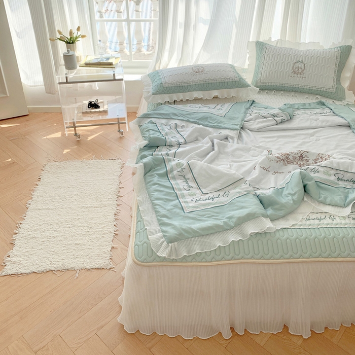 91家纺网 家纺一手货源 找家纺 慕澄家纺 2024新款大版印花乳胶凉席套件-夏被凉席四件套 晚风