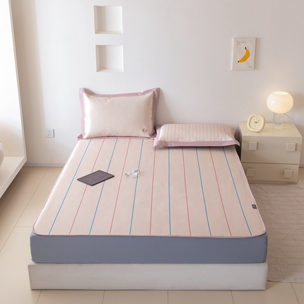 本希家居 2024新款小清新刺绣系列高端可水洗冰丝席 甜甜圈床笠